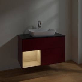 Тумба під раковину Villeroy & Boch Finion 100х50,1 см з підсвічуванням МДФ півонія матовий лак/скло чорне матове F772PCHB