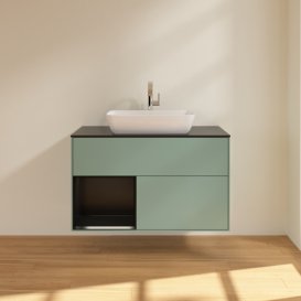 Тумба под раковину Villeroy & Boch Finion 100х50,1 см с подсветкой МДФ оливковый матовый лак/стекло черное матовое F772PDGM