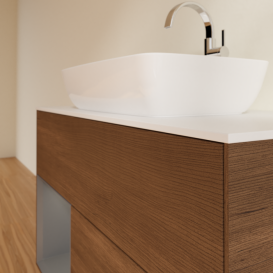 Тумба под раковину Villeroy & Boch Finion 100х50,1 см с подсветкой МДФ шпон грецкого ореха/стекло белое матовое G771GKGN