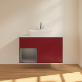 Тумба під раковину Villeroy & Boch Finion 100х50,1 см з підсвічуванням МДФ півонія матовий лак/скло біле матове G771GKHB