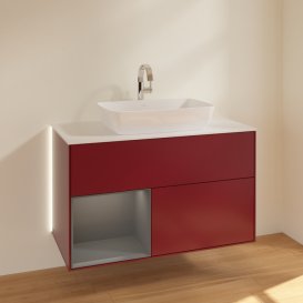 Тумба під раковину Villeroy & Boch Finion 100х50,1 см з підсвічуванням МДФ півонія матовий лак/скло біле матове G771GKHB