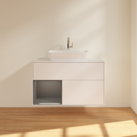 Тумба під раковину Villeroy & Boch Finion 100х50,1 см із підсвічуванням МДФ білий матовий лак/скло біле матове G771GKMT