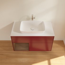 Тумба под раковину Villeroy & Boch Finion 100х50,1 см с подсветкой МДФ пион матовый лак/стекло белое матовое G771GNHB