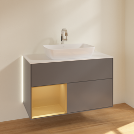 Тумба под раковину Villeroy & Boch Finion 100х50,1 см с подсветкой МДФ антрацит матовый лак/стекло белое матовое G771HFGK