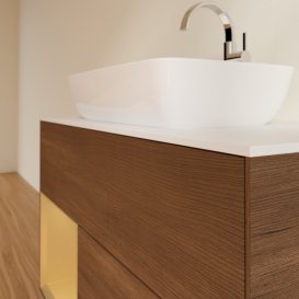 Тумба под раковину Villeroy & Boch Finion 100х50,1 см с подсветкой МДФ шпон грецкого ореха/стекло белое матовое G771HFGN