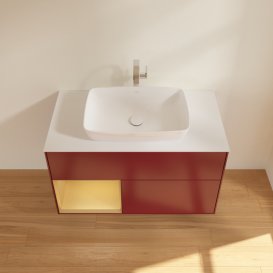 Тумба під раковину Villeroy & Boch Finion 100х50,1 см з підсвічуванням МДФ півонія матовий лак/скло біле матове G771HFHB