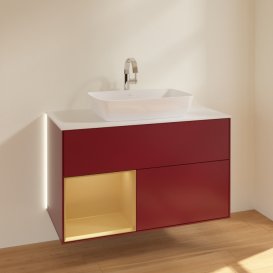 Тумба під раковину Villeroy & Boch Finion 100х50,1 см з підсвічуванням МДФ півонія матовий лак/скло біле матове G771HFHB