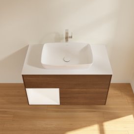 Тумба под раковину Villeroy & Boch Finion 100х50,1 см с подсветкой МДФ шпон грецкого ореха/стекло белое матовое G771MTGN