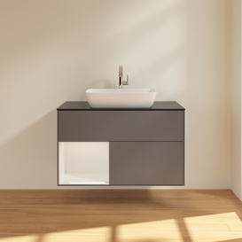 Тумба під раковину Villeroy & Boch Finion 100х50,1 см із підсвічуванням МДФ антрацит матовий лак/скло чорне матове G772GFGK