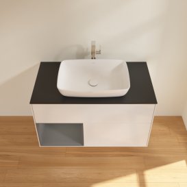 Тумба под раковину Villeroy & Boch Finion 100х50,1 см с подсветкой МДФ глянцевый белый лак/стекло черное матовое G772GKGF