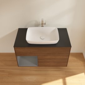 Тумба под раковину Villeroy & Boch Finion 100х50,1 см с подсветкой МДФ шпон грецкого ореха/стекло черное матовое G772GKGN