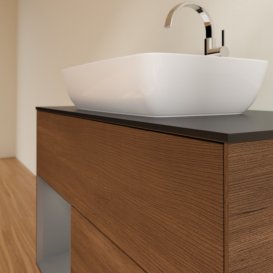 Тумба под раковину Villeroy & Boch Finion 100х50,1 см с подсветкой МДФ шпон грецкого ореха/стекло черное матовое G772GKGN