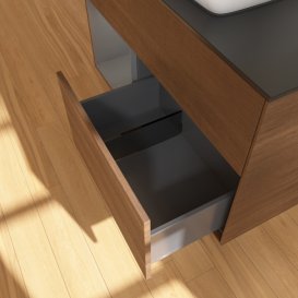 Тумба под раковину Villeroy & Boch Finion 100х50,1 см с подсветкой МДФ шпон грецкого ореха/стекло черное матовое G772GKGN