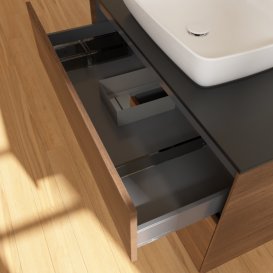 Тумба под раковину Villeroy & Boch Finion 100х50,1 см с подсветкой МДФ шпон грецкого ореха/стекло черное матовое G772GKGN