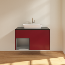 Тумба под раковину Villeroy & Boch Finion 100х50,1 см с подсветкой МДФ пион матовый лак/стекло черное матовое G772GKHB