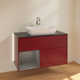 Тумба под раковину Villeroy & Boch Finion 100х50,1 см с подсветкой МДФ пион матовый лак/стекло черное матовое G772GKHB