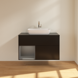 Тумба под раковину Villeroy & Boch Finion 100х50,1 см с подсветкой МДФ черный матовый лак/стекло черное матовое G772GKPD