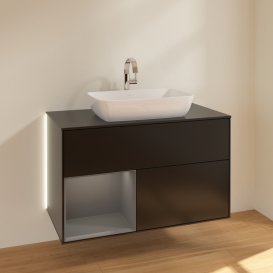 Тумба под раковину Villeroy & Boch Finion 100х50,1 см с подсветкой МДФ черный матовый лак/стекло черное матовое G772GKPD