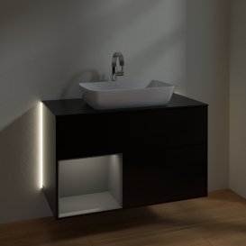 Тумба под раковину Villeroy & Boch Finion 100х50,1 см с подсветкой МДФ черный матовый лак/стекло черное матовое G772GKPD
