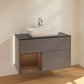 Тумба під раковину Villeroy & Boch Finion 100х50,1 см із підсвічуванням МДФ антрацит матовий лак/скло чорне матове G772GNGK