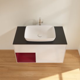 Тумба под раковину Villeroy & Boch Finion 100х50,1 см с подсветкой МДФ глянцевый белый лак/стекло черное матовое G772HBGF