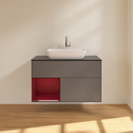 Тумба под раковину Villeroy & Boch Finion 100х50,1 см с подсветкой МДФ антрацит матовый лак/стекло черное матовое G772HBGK