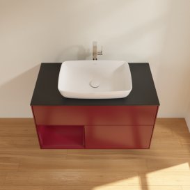 Тумба під раковину Villeroy & Boch Finion 100х50,1 см з підсвічуванням МДФ півонія матовий лак/скло чорне матове G772HBHB