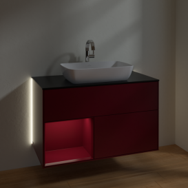 Тумба під раковину Villeroy & Boch Finion 100х50,1 см з підсвічуванням МДФ півонія матовий лак/скло чорне матове G772HBHB