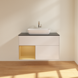 Тумба під раковину Villeroy & Boch Finion 100х50,1 см з підсвіткою МДФ білий глянцевий лак/скло чорне матове G772HFGF