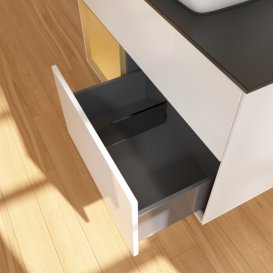 Тумба под раковину Villeroy & Boch Finion 100х50,1 см с подсветкой МДФ глянцевый белый лак/стекло черное матовое G772HFGF