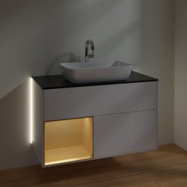 Тумба под раковину Villeroy & Boch Finion 100х50,1 см с подсветкой МДФ глянцевый белый лак/стекло черное матовое G772HFGF