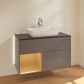 Тумба під раковину Villeroy & Boch Finion 100х50,1 см із підсвічуванням МДФ антрацит матовий лак/скло чорне матове G772HFGK