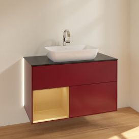 Тумба под раковину Villeroy & Boch Finion 100х50,1 см с подсветкой МДФ пион матовый лак/стекло черное матовое G772HFHB