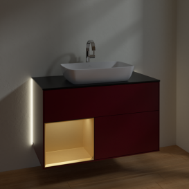 Тумба под раковину Villeroy & Boch Finion 100х50,1 см с подсветкой МДФ пион матовый лак/стекло черное матовое G772HFHB