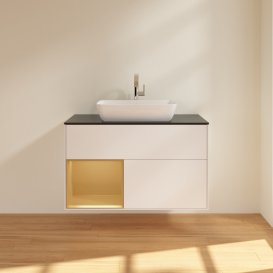 Тумба під раковину Villeroy & Boch Finion 100х50,1 см із підсвічуванням МДФ білий матовий лак/скло чорне матове G772HFMT