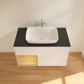 Тумба під раковину Villeroy & Boch Finion 100х50,1 см із підсвічуванням МДФ білий матовий лак/скло чорне матове G772HFMT