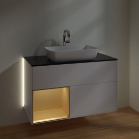 Тумба під раковину Villeroy & Boch Finion 100х50,1 см із підсвічуванням МДФ білий матовий лак/скло чорне матове G772HFMT