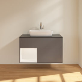 Тумба под раковину Villeroy & Boch Finion 100х50,1 см с подсветкой МДФ антрацит матовый лак/стекло черное матовое G772MTGK