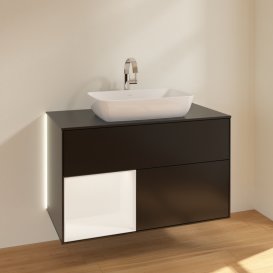 Тумба под раковину Villeroy & Boch Finion 100х50,1 см с подсветкой МДФ черный матовый лак/стекло черное матовое G772MTPD