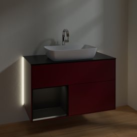 Тумба під раковину Villeroy & Boch Finion 100х50,1 см з підсвічуванням МДФ півонія матовий лак/скло чорне матове G772PDHB