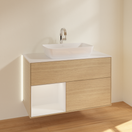 Тумба під раковину Villeroy & Boch Finion 100х50,1 см із підсвічуванням МДФ шпон дуба/скло біле матове G771GFPC