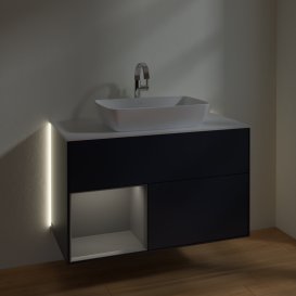 Тумба под раковину Villeroy & Boch Finion 100х50,1 см с подсветкой МДФ темно-синий матовый лак/стекло белое матовое G771GKHG