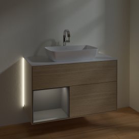 Тумба под раковину Villeroy & Boch Finion 100х50,1 см с подсветкой МДФ шпон дуба/стекло белое матовое G771GKPC