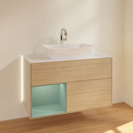 Тумба під раковину Villeroy & Boch Finion 100х50,1 см із підсвічуванням МДФ шпон дуба/скло біле матове G771GMPC