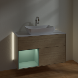 Тумба під раковину Villeroy & Boch Finion 100х50,1 см із підсвічуванням МДФ шпон дуба/скло біле матове G771GMPC
