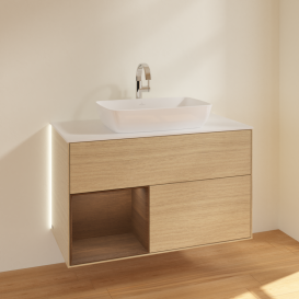 Тумба под раковину Villeroy & Boch Finion 100х50,1 см с подсветкой МДФ шпон дуба/стекло белое матовое G771GNPC