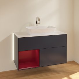 Тумба под раковину Villeroy & Boch Finion 100х50,1 см с подсветкой МДФ темно-синий матовый лак/стекло белое матовое G771HBHG