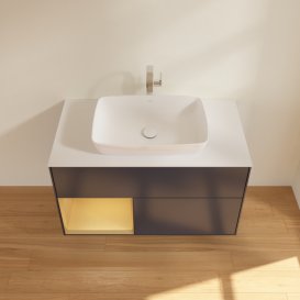 Тумба під раковину Villeroy & Boch Finion 100х50,1 см із підсвічуванням МДФ темно-синій матовий лак/скло біле матове G771HFHG