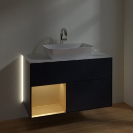 Тумба під раковину Villeroy & Boch Finion 100х50,1 см із підсвічуванням МДФ темно-синій матовий лак/скло біле матове G771HFHG