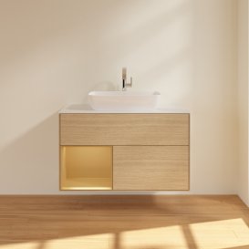 Тумба під раковину Villeroy & Boch Finion 100х50,1 см із підсвічуванням МДФ шпон дуба/скло біле матове G771HFPC